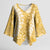 Gold Puakenikeni and Maile Lei Kimono Sleeve Blouse Hawaiian Style Tribal Tapa Double Strand Lei - Polynesian Pride