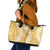 Gold Puakenikeni and Maile Lei Leather Tote Bag Hawaiian Style Tribal Tapa Double Strand Lei
