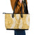 Gold Puakenikeni and Maile Lei Leather Tote Bag Hawaiian Style Tribal Tapa Double Strand Lei