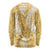 Gold Puakenikeni and Maile Lei Long Sleeve Shirt Hawaiian Style Tribal Tapa Double Strand Lei