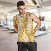 Gold Puakenikeni and Maile Lei Men Tank Top Hawaiian Style Tribal Tapa Double Strand Lei