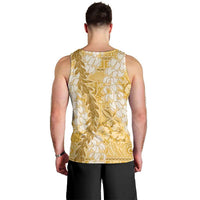 Gold Puakenikeni and Maile Lei Men Tank Top Hawaiian Style Tribal Tapa Double Strand Lei