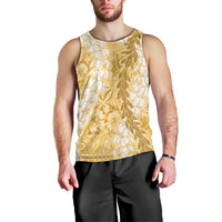 Gold Puakenikeni and Maile Lei Men Tank Top Hawaiian Style Tribal Tapa Double Strand Lei