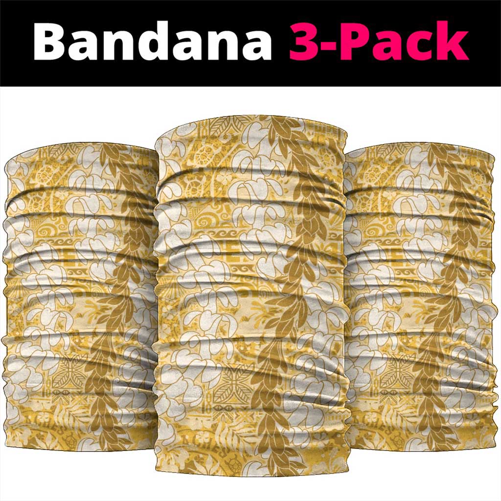 Gold Puakenikeni and Maile Lei Neck Gaiter Hawaiian Style Tribal Tapa Double Strand Lei - Polynesian Pride