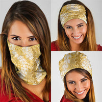 Gold Puakenikeni and Maile Lei Neck Gaiter Hawaiian Style Tribal Tapa Double Strand Lei - Polynesian Pride