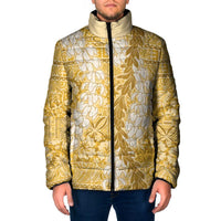 Gold Puakenikeni and Maile Lei Padded Jacket Hawaiian Style Tribal Tapa Double Strand Lei - Polynesian Pride
