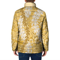 Gold Puakenikeni and Maile Lei Padded Jacket Hawaiian Style Tribal Tapa Double Strand Lei - Polynesian Pride