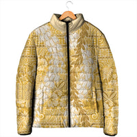 Gold Puakenikeni and Maile Lei Padded Jacket Hawaiian Style Tribal Tapa Double Strand Lei - Polynesian Pride