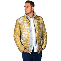 Gold Puakenikeni and Maile Lei Padded Jacket Hawaiian Style Tribal Tapa Double Strand Lei - Polynesian Pride