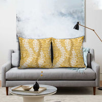 Gold Puakenikeni and Maile Lei Pillow Cover Hawaiian Style Tribal Tapa Double Strand Lei - Polynesian Pride