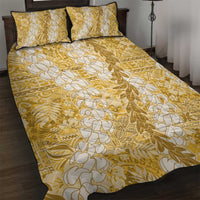 Gold Puakenikeni and Maile Lei Quilt Bed Set Hawaiian Style Tribal Tapa Double Strand Lei