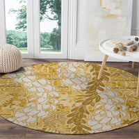 Gold Puakenikeni and Maile Lei Round Carpet Hawaiian Style Tribal Tapa Double Strand Lei