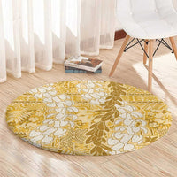 Gold Puakenikeni and Maile Lei Round Carpet Hawaiian Style Tribal Tapa Double Strand Lei