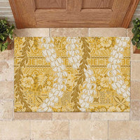 Gold Puakenikeni and Maile Lei Rubber Doormat Hawaiian Style Tribal Tapa Double Strand Lei