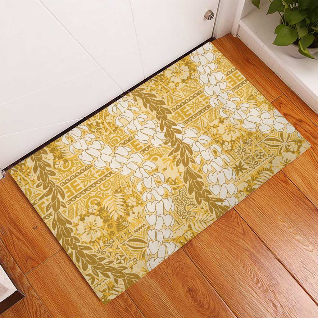 Gold Puakenikeni and Maile Lei Rubber Doormat Hawaiian Style Tribal Tapa Double Strand Lei