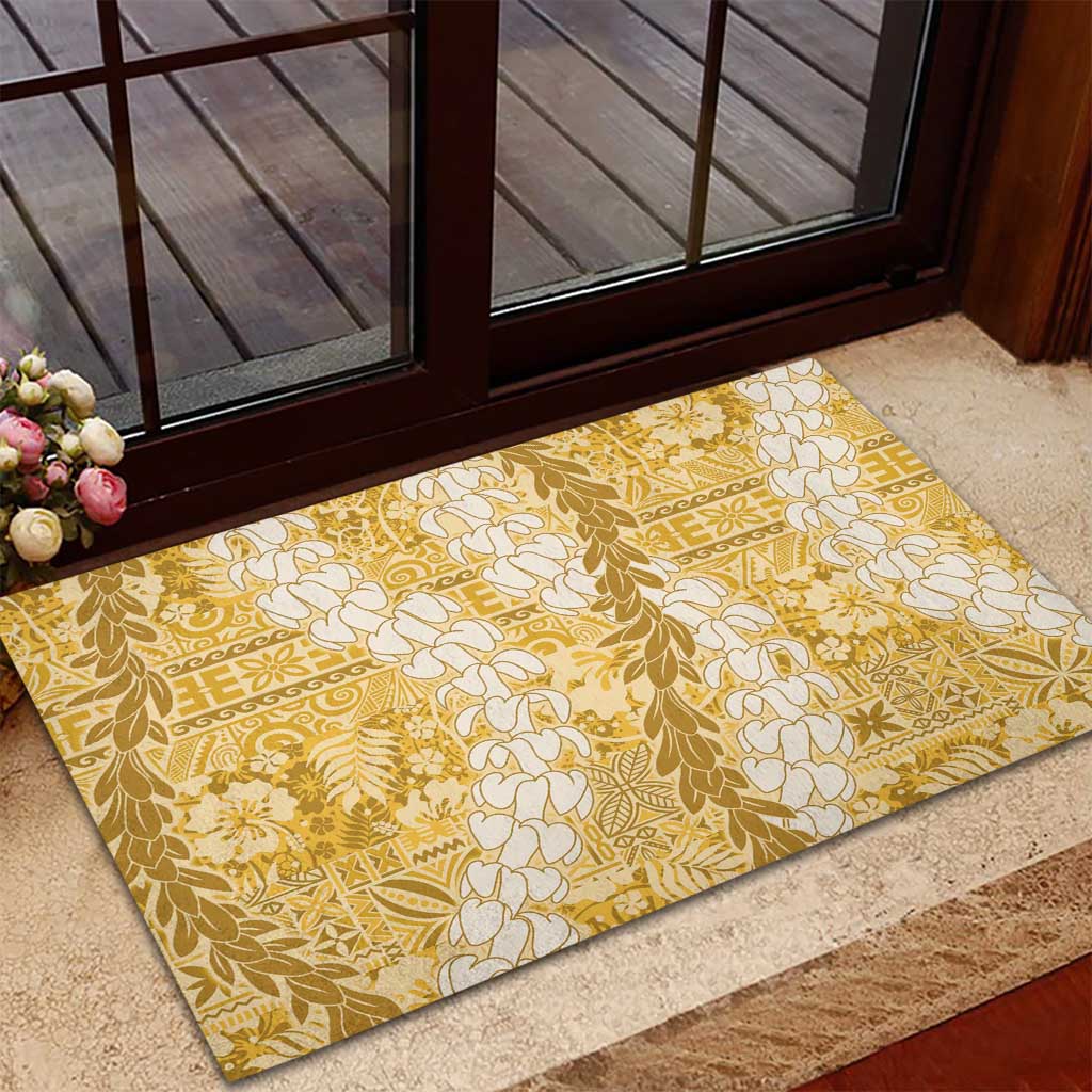 Gold Puakenikeni and Maile Lei Rubber Doormat Hawaiian Style Tribal Tapa Double Strand Lei