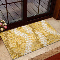Gold Puakenikeni and Maile Lei Rubber Doormat Hawaiian Style Tribal Tapa Double Strand Lei