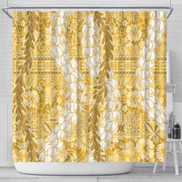 Gold Puakenikeni and Maile Lei Shower Curtain Hawaiian Style Tribal Tapa Double Strand Lei