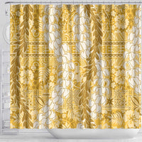 Gold Puakenikeni and Maile Lei Shower Curtain Hawaiian Style Tribal Tapa Double Strand Lei