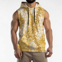 Gold Puakenikeni and Maile Lei Sleeveless Hoodie Hawaiian Style Tribal Tapa Double Strand Lei - Polynesian Pride