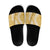 Gold Puakenikeni and Maile Lei Slide Sandals Hawaiian Style Tribal Tapa Double Strand Lei - Polynesian Pride