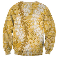 Gold Puakenikeni and Maile Lei Sweatshirt Hawaiian Style Tribal Tapa Double Strand Lei