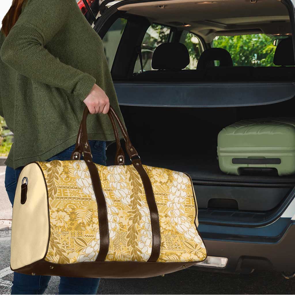 Gold Puakenikeni and Maile Lei Travel Bag Hawaiian Style Tribal Tapa Double Strand Lei - Polynesian Pride