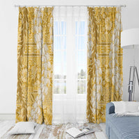 Gold Puakenikeni and Maile Lei Window Curtain Hawaiian Style Tribal Tapa Double Strand Lei