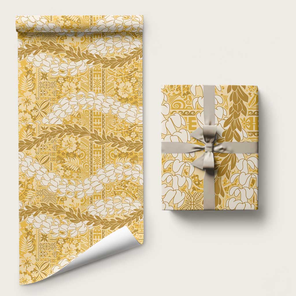 Gold Puakenikeni and Maile Lei Wrapping Paper Hawaiian Style Tribal Tapa Double Strand Lei - Polynesian Pride