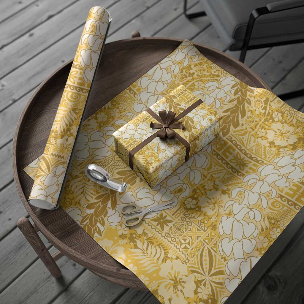 Gold Puakenikeni and Maile Lei Wrapping Paper Hawaiian Style Tribal Tapa Double Strand Lei - Polynesian Pride