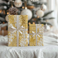 Gold Puakenikeni and Maile Lei Wrapping Paper Hawaiian Style Tribal Tapa Double Strand Lei - Polynesian Pride