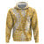 Gold Puakenikeni and Maile Lei Zip Hoodie Hawaiian Style Tribal Tapa Double Strand Lei