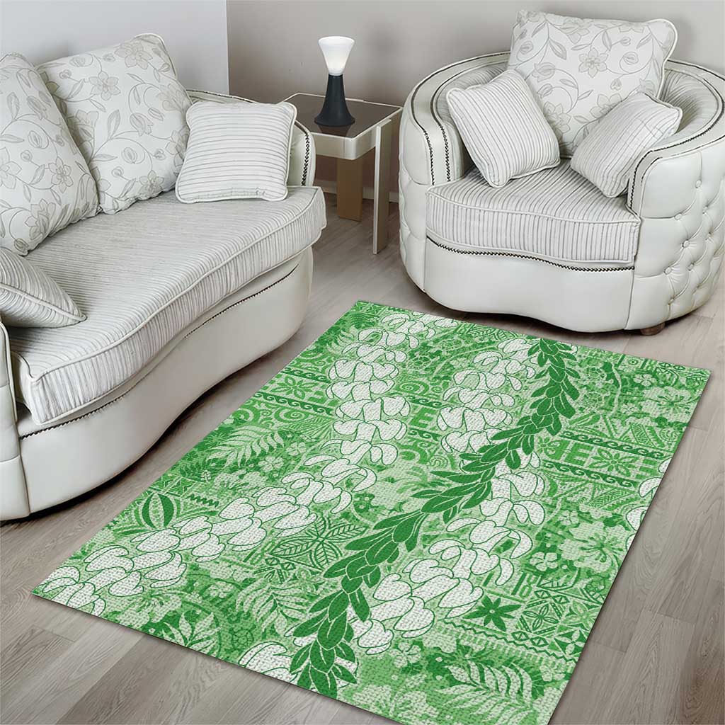 Green Puakenikeni and Maile Lei Area Rug Hawaiian Style Tribal Tapa Double Strand Lei