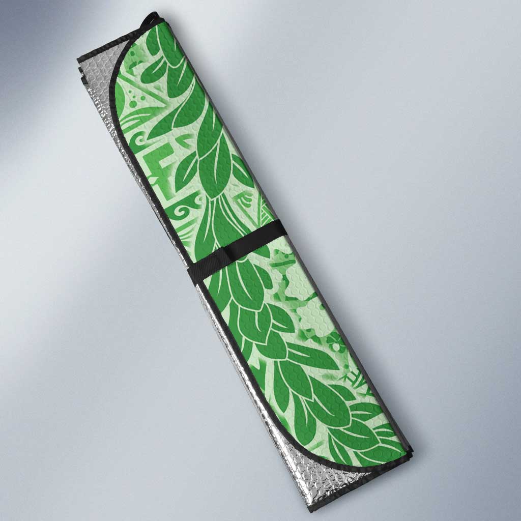 Green Puakenikeni and Maile Lei Auto Sun Shade Hawaiian Style Tribal Tapa Double Strand Lei - Polynesian Pride