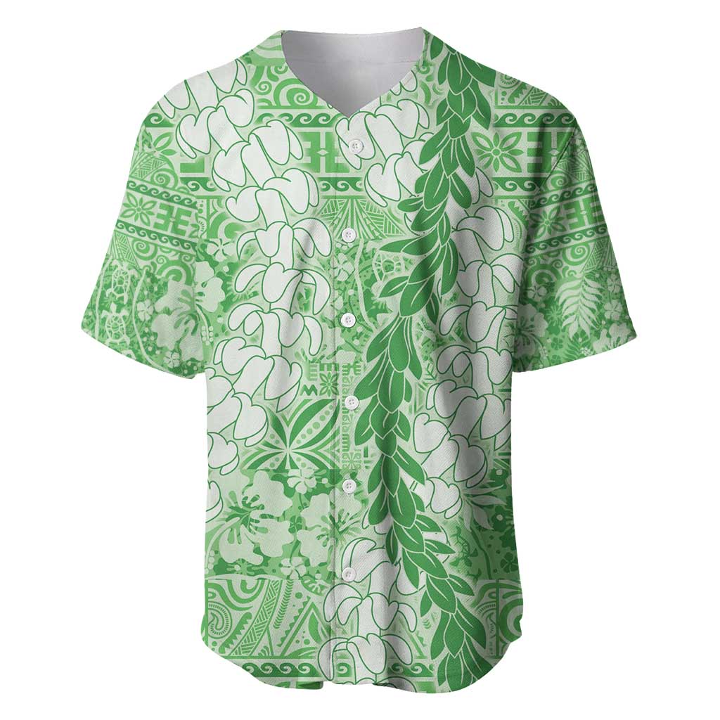 Green Puakenikeni and Maile Lei Baseball Jersey Hawaiian Style Tribal Tapa Double Strand Lei