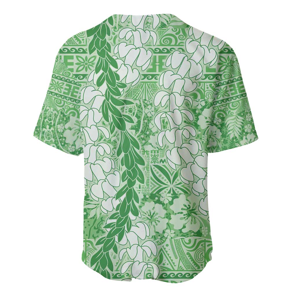 Green Puakenikeni and Maile Lei Baseball Jersey Hawaiian Style Tribal Tapa Double Strand Lei