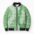 Green Puakenikeni and Maile Lei Bomber Puffer Jacket Hawaiian Style Tribal Tapa Double Strand Lei - Polynesian Pride