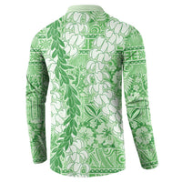 Green Puakenikeni and Maile Lei Button Sweatshirt Hawaiian Style Tribal Tapa Double Strand Lei