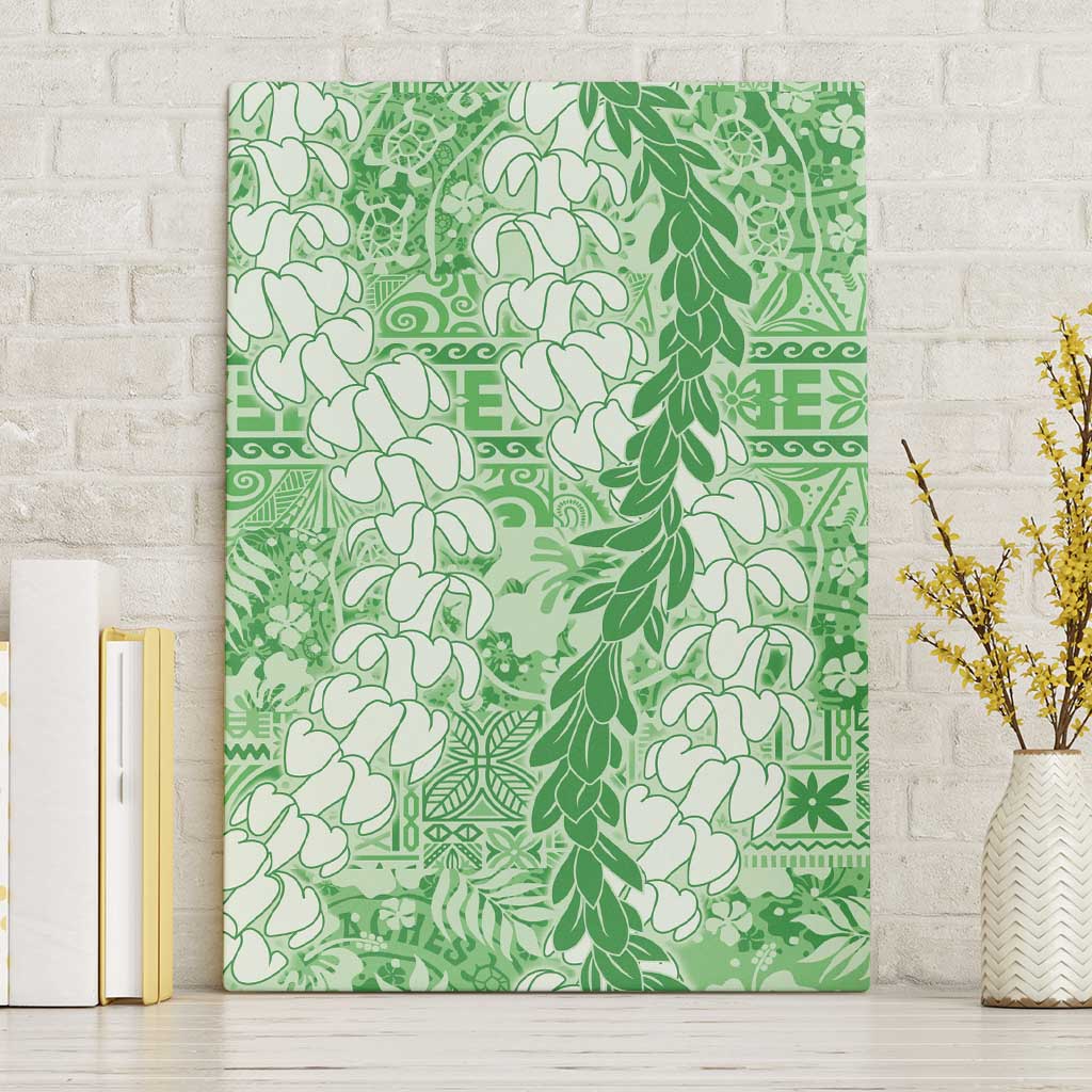 Green Puakenikeni and Maile Lei Canvas Wall Art Hawaiian Style Tribal Tapa Double Strand Lei