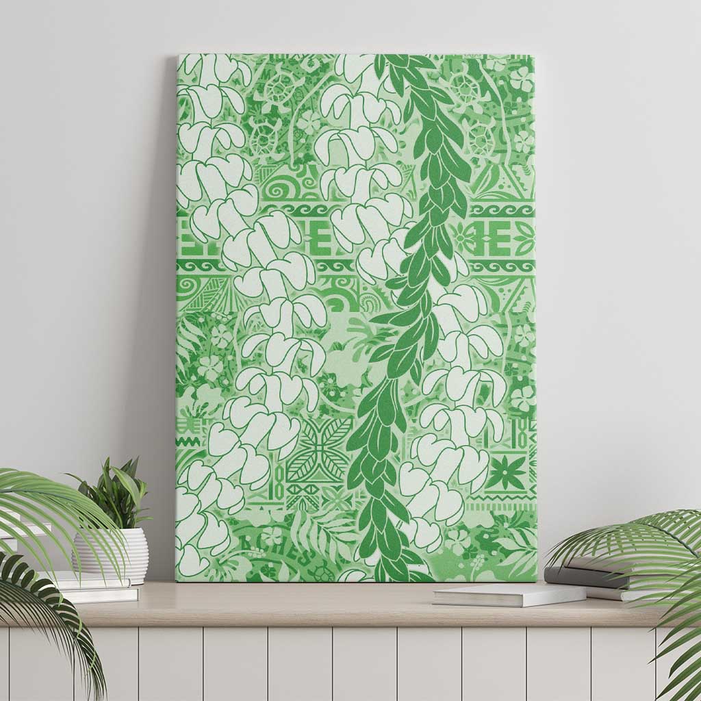 Green Puakenikeni and Maile Lei Canvas Wall Art Hawaiian Style Tribal Tapa Double Strand Lei