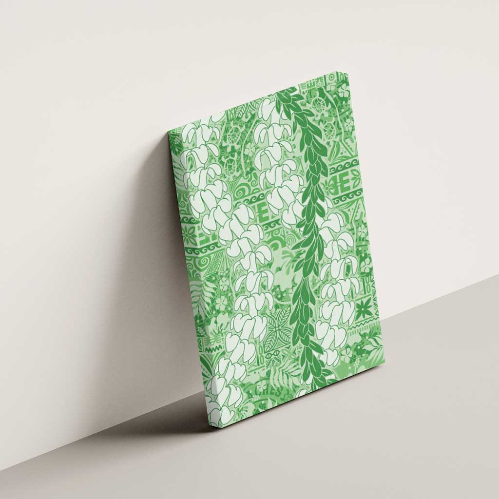 Green Puakenikeni and Maile Lei Canvas Wall Art Hawaiian Style Tribal Tapa Double Strand Lei