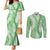 Green Puakenikeni and Maile Lei Couples Matching Mermaid Dress and Long Sleeve Button Shirt Hawaiian Style Tribal Tapa Double Strand Lei