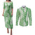 Green Puakenikeni and Maile Lei Couples Matching Puletasi and Long Sleeve Button Shirt Hawaiian Style Tribal Tapa Double Strand Lei