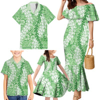 Green Puakenikeni and Maile Lei Family Matching Mermaid Dress and Hawaiian Shirt Hawaiian Style Tribal Tapa Double Strand Lei