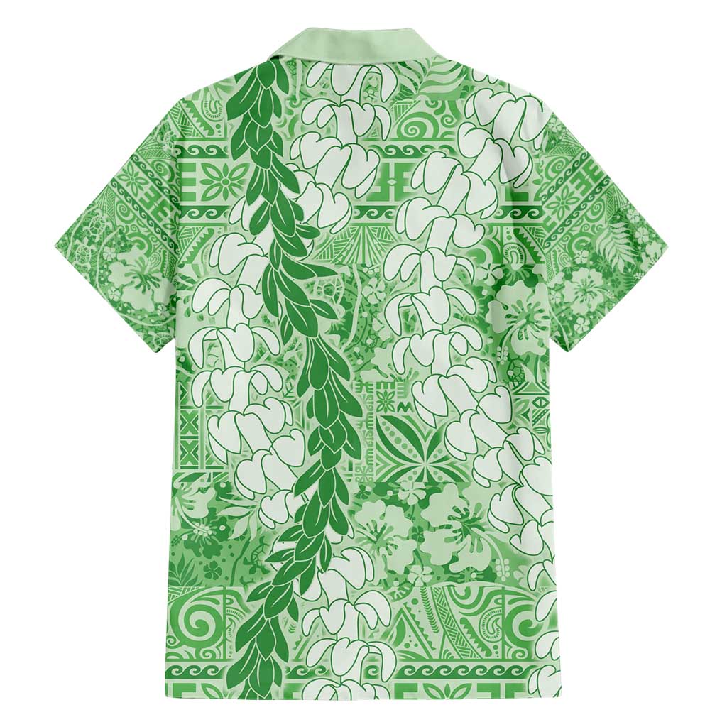 Green Puakenikeni and Maile Lei Family Matching Short Sleeve Bodycon Dress and Hawaiian Shirt Hawaiian Style Tribal Tapa Double Strand Lei