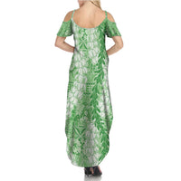 Green Puakenikeni and Maile Lei Family Matching Summer Maxi Dress and Hawaiian Shirt Hawaiian Style Tribal Tapa Double Strand Lei
