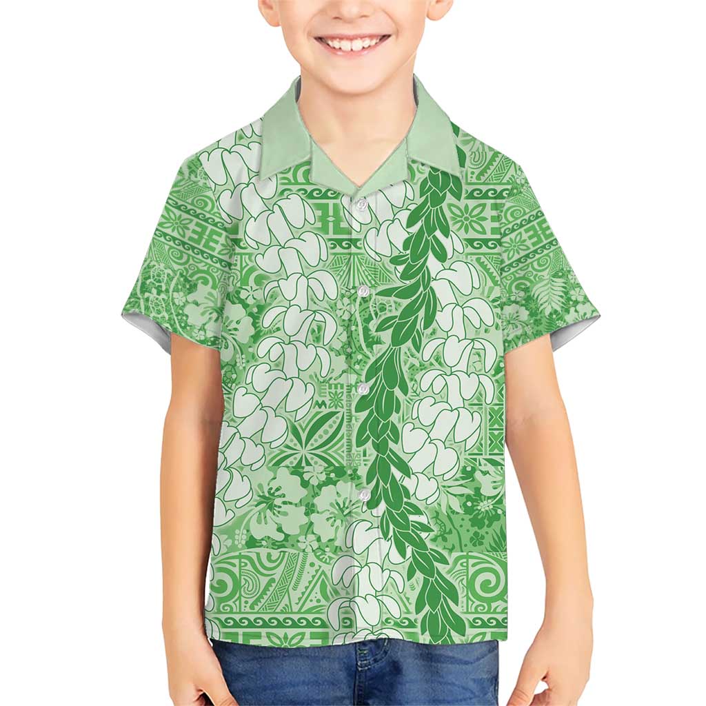 Green Puakenikeni and Maile Lei Kid Hawaiian Shirt Hawaiian Style Tribal Tapa Double Strand Lei