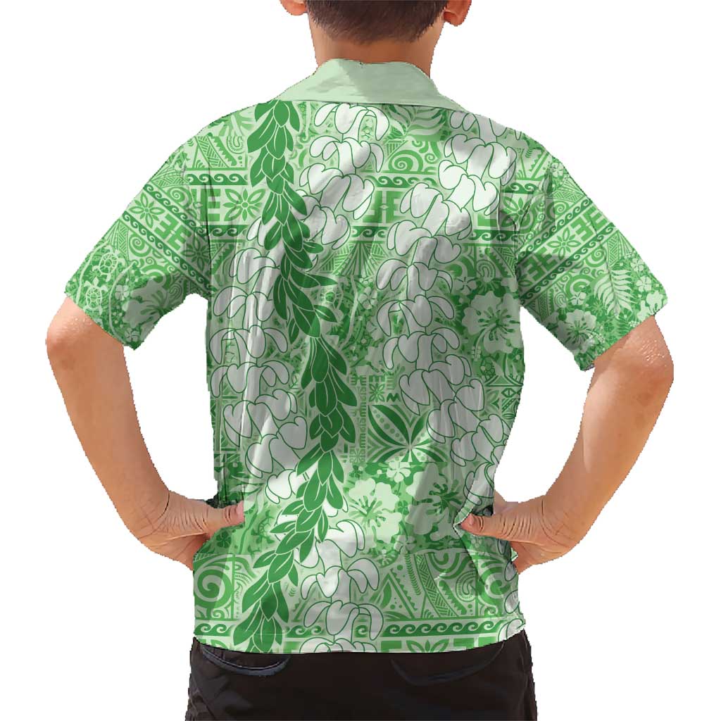 Green Puakenikeni and Maile Lei Kid Hawaiian Shirt Hawaiian Style Tribal Tapa Double Strand Lei