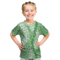 Green Puakenikeni and Maile Lei Kid T Shirt Hawaiian Style Tribal Tapa Double Strand Lei