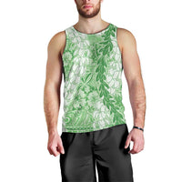 Green Puakenikeni and Maile Lei Men Tank Top Hawaiian Style Tribal Tapa Double Strand Lei